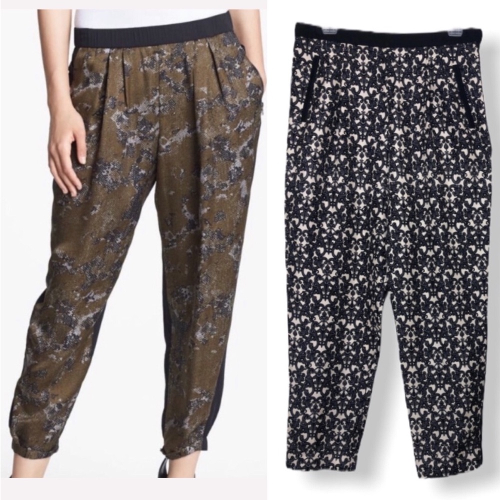Robert Rodriguez Black Patterned Pull On 100% Silk Pants Size 8